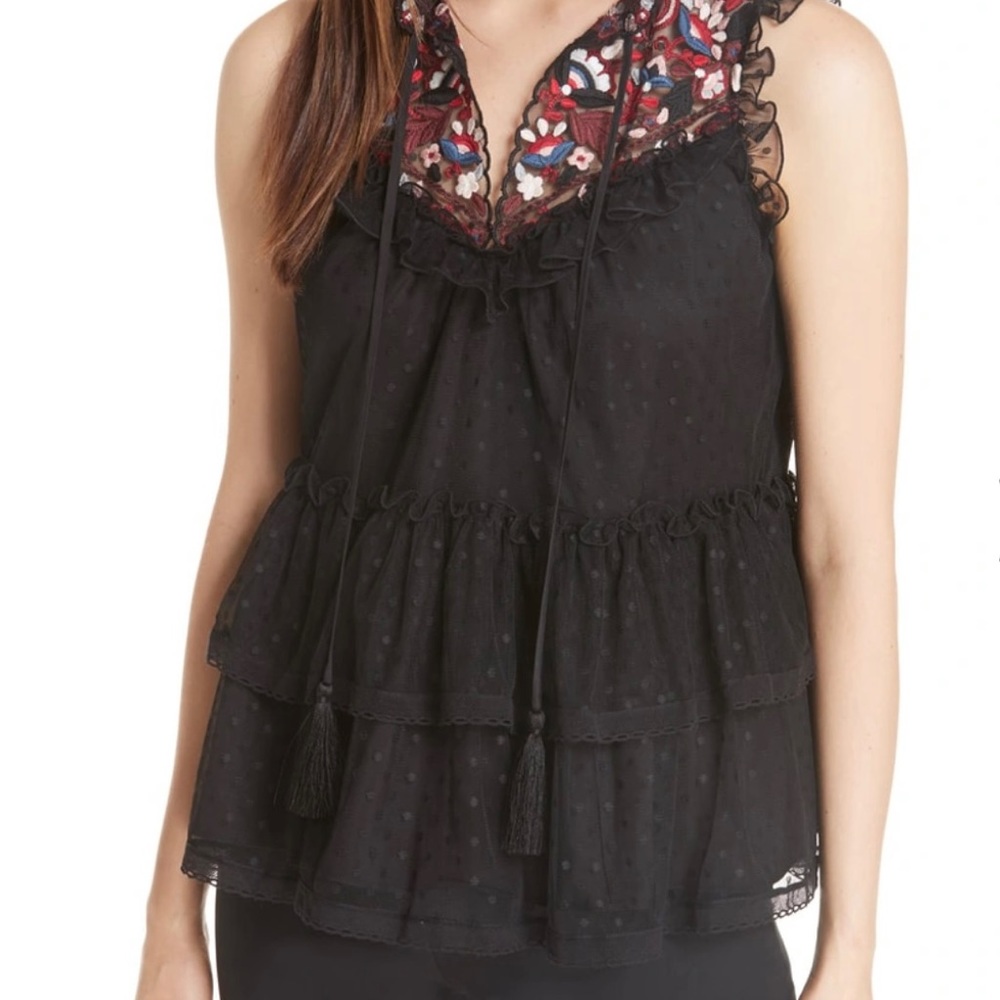 kate spade New York 💯 Authentic 
Camelia Embroidered Peplum Ruffle Top- size M - Picture 5 of 12